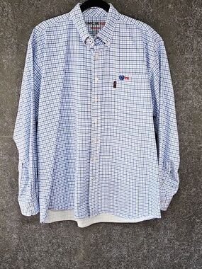 Cinch Work Wear WRX Flame Resistant Cotton Shirt, Blue White Plaid, Size Large,